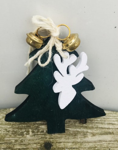 Dekorativer Holzbaum mit Rentier 10x8cm