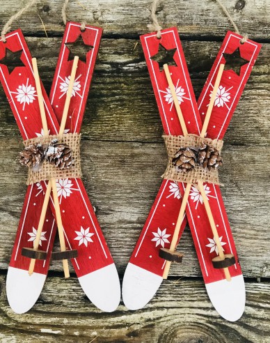 Deko-Ski aus Holz rot 21cm 2Stk