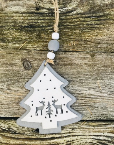 Weihnachtsbaum zum Aufhängen grau mit weiß