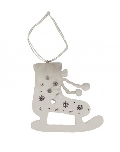 Dekorativer Holzschlittschuh weiß zum Aufhängen