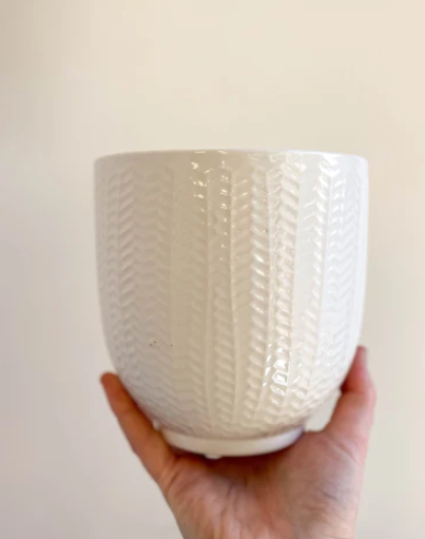 Keramischer Übertopf, weiß, glänzend